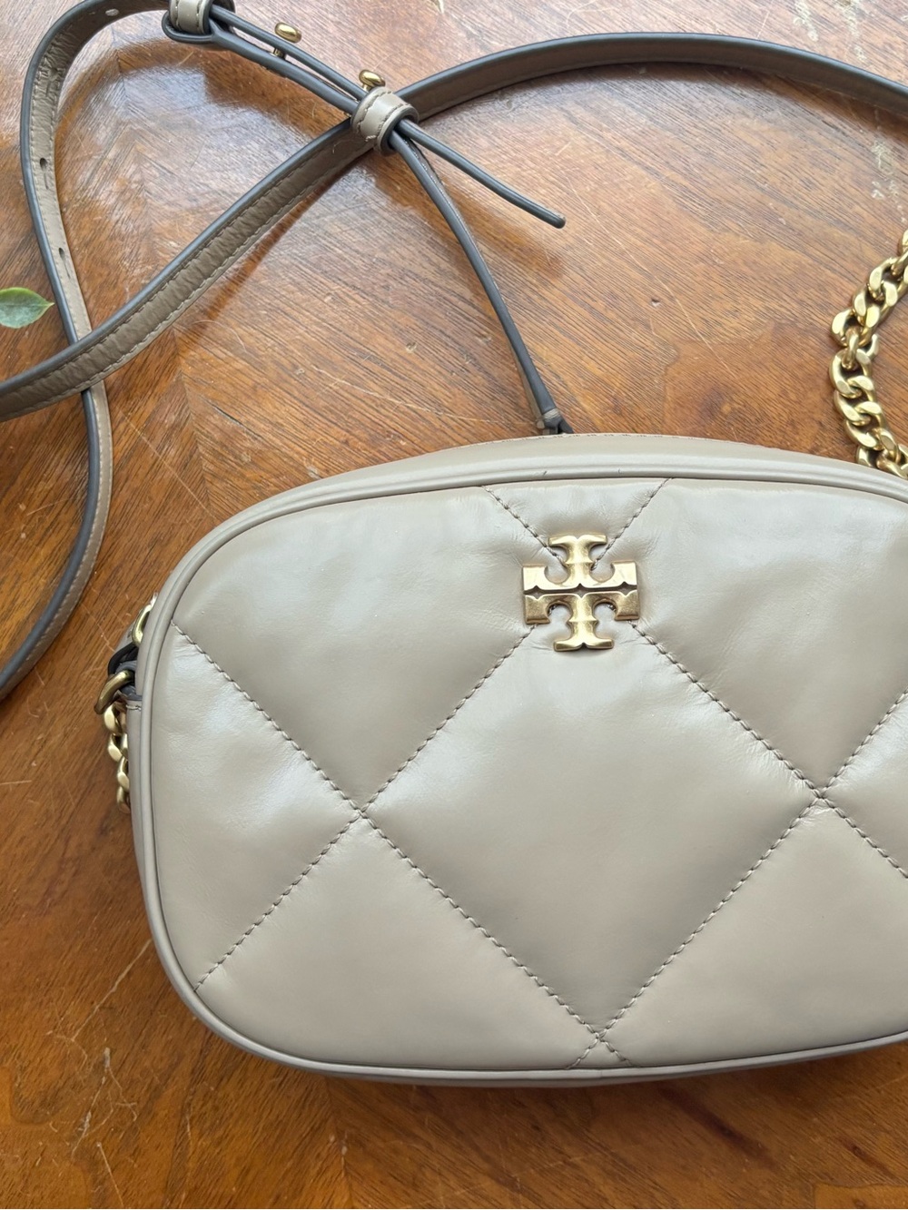 Tory Burch Taupe Crossbody Bag with Gold Logo